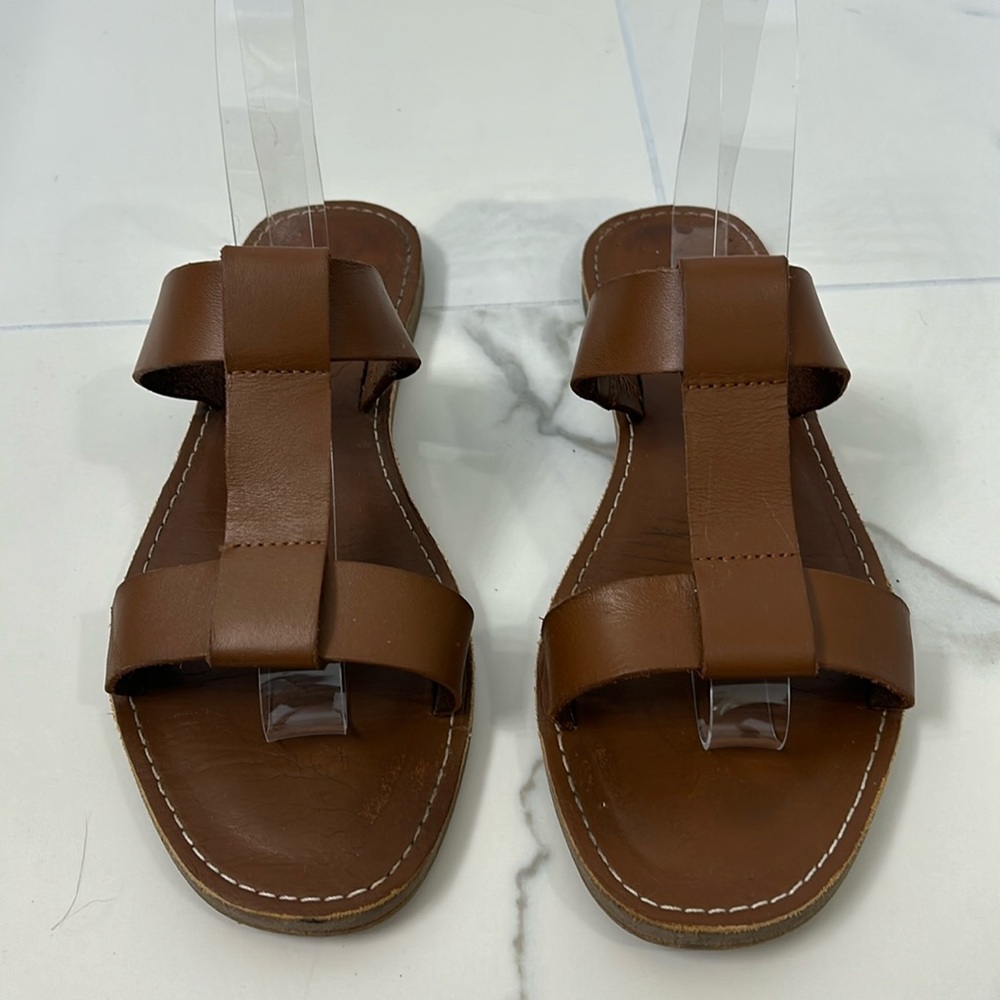 Madewell Tan Brown Leather Slide Sandals